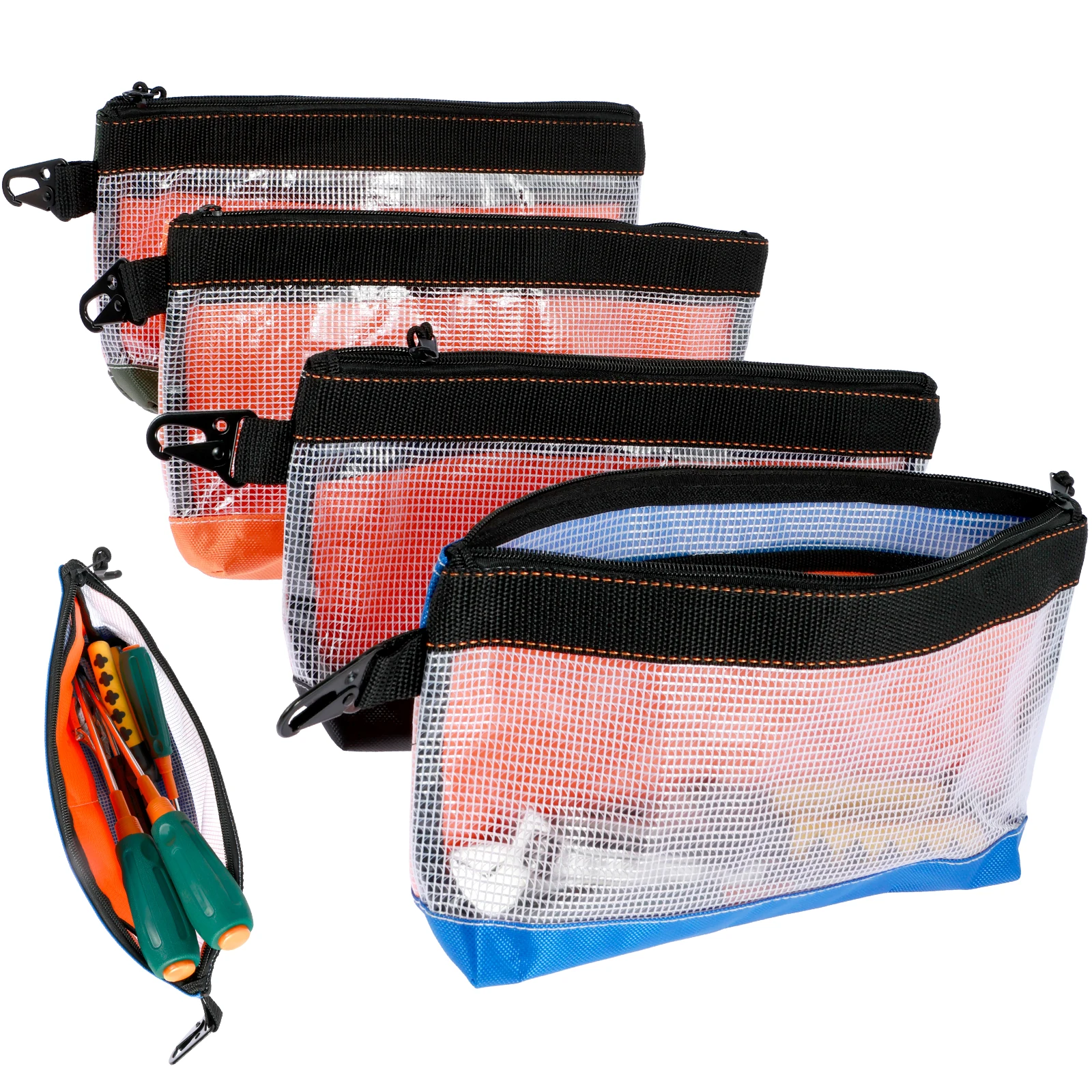 Pochette à outils transparente, 4 pièces, sac à outils en tissu Oxford imperméable, organisateur de rangement d'outils Transparent antistatique, pochette à outils Durable