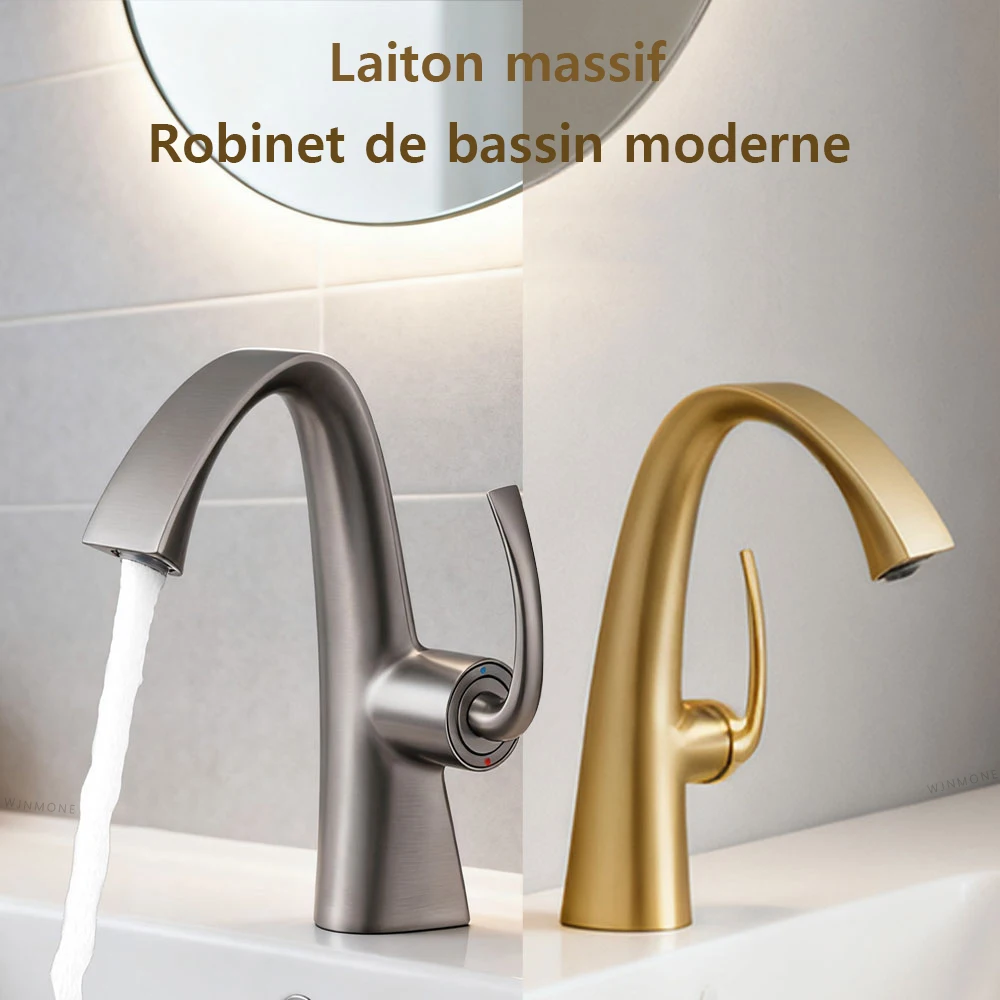 Robinet d'évier de salle de bains nouveau Design moderne trou de levier unique lavabo chaud et froid, grue de vanité robinets de lavabo mitigeur en laiton robinet d'eau robinet salle de bain mitigeur salle de bain
