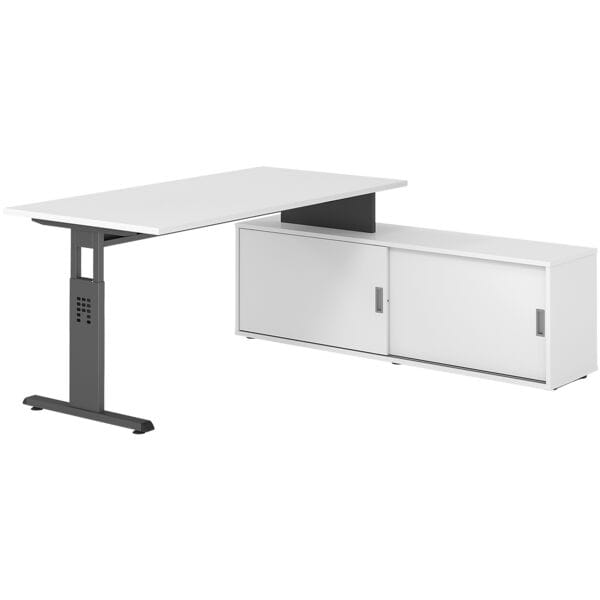 HAMMERBACHER Schreibtisch höhenverstellbar (manuell) inkl. Sideboard »Alicante« 160 cm Gestel weiß, 160x78x80 cm