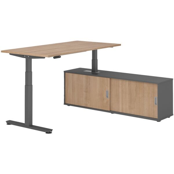 HAMMERBACHER Schreibtisch höhenverstellbar (elektrisch) inkl. Sideboard »Alicante« 160 cm T-F braun, 160x127x80 cm