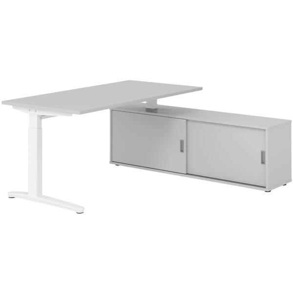 HAMMERBACHER Schreibtisch höhenverstellbar (manuell) inkl. Sideboard »Alicante« 160 cm C-Fuß grau, 160x85x80 cm
