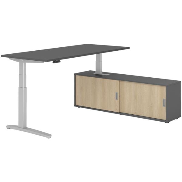 HAMMERBACHER Schreibtisch höhenverstellbar (elektrisch) inkl. Sideboard »Alicante« 180 cm C-F grau, 180x129x80 cm