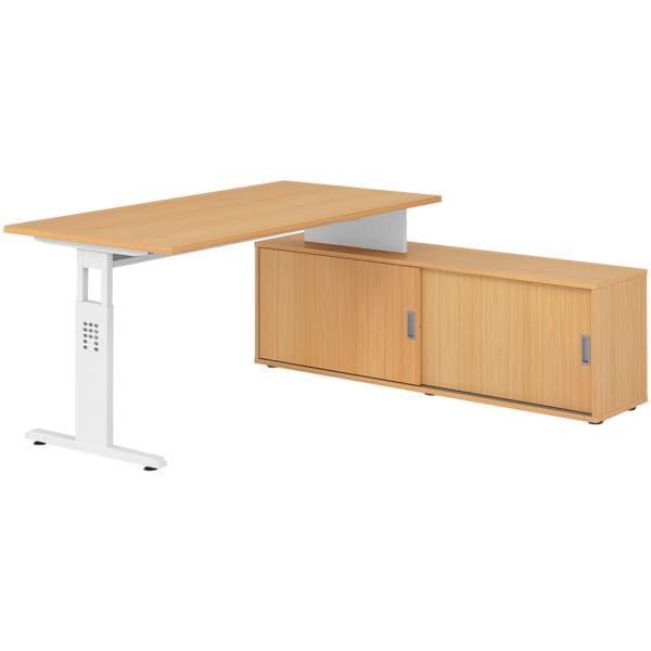 HAMMERBACHER Schreibtisch höhenverstellbar (manuell) inkl. Sideboard »Alicante« 160 cm Gestel braun, 160x78x80 cm