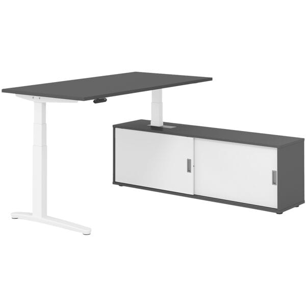 HAMMERBACHER Schreibtisch höhenverstellbar (elektisch) inkl. Sideboard »Alicante« 160 cm C-Fu grau, 160x129x80 cm