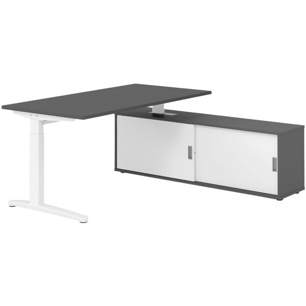 HAMMERBACHER Schreibtisch höhenverstellbar (manuell) inkl. Sideboard »Alicante« 160 cm C-Fuß grau, 160x85x80 cm