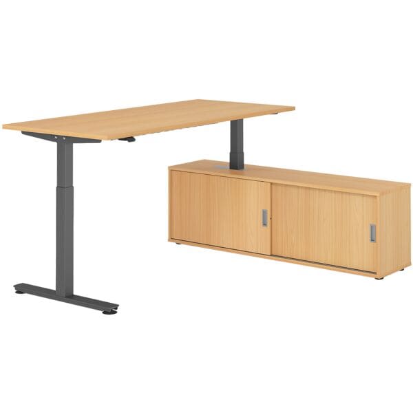HAMMERBACHER Schreibtisch höhenverstellbar (elektrisch) inkl. Sideboard »Alicante« 180 cm T-F braun, 180x120x80 cm Image