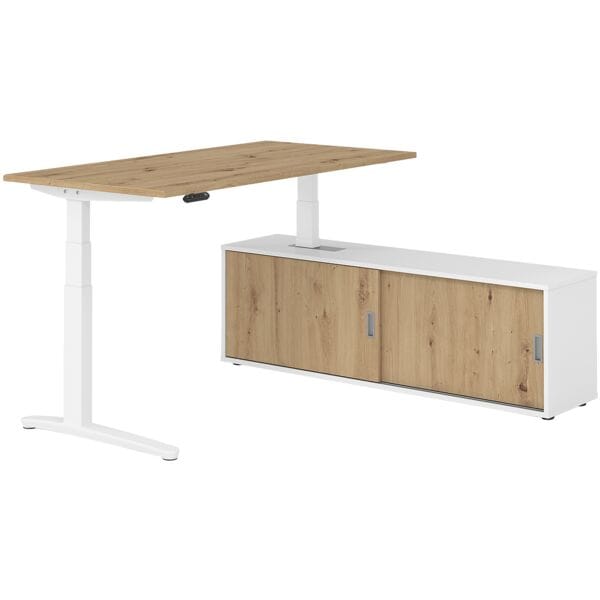 HAMMERBACHER Schreibtisch höhenverstellbar (elektisch) inkl. Sideboard »Alicante« 160 cm C-Fu braun, 160x129x80 cm