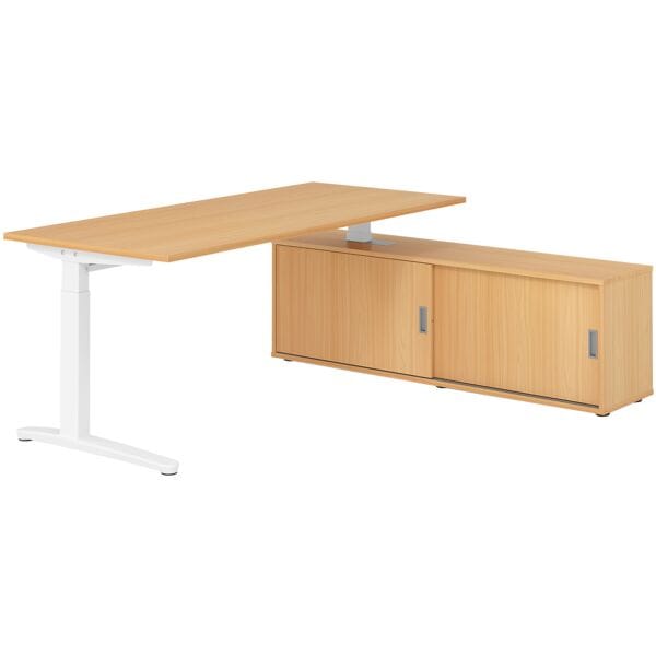 HAMMERBACHER Schreibtisch höhenverstellbar (manuell) inkl. Sideboard »Alicante« 180 cm C-Fuß braun, 180x85x80 cm Image
