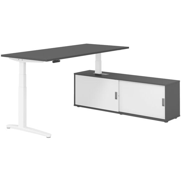 HAMMERBACHER Schreibtisch höhenverstellbar (elektisch) inkl. Sideboard »Alicante« 180 cm C-Fu grau, 180x129x80 cm