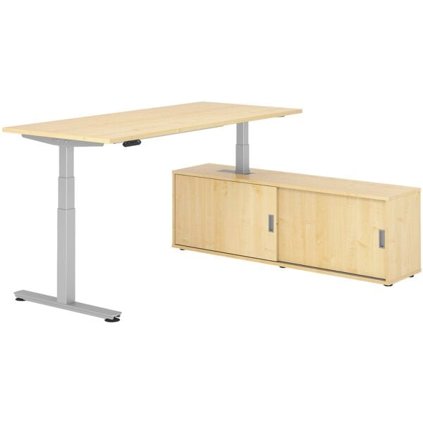 HAMMERBACHER Schreibtisch höhenverstellbar (elektisch) inkl. Sideboard »Alicante« 180 cm T-Fu Ahorn/Ahorn, 180x127x80 cm