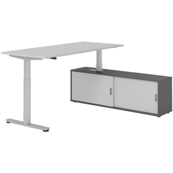 HAMMERBACHER Schreibtisch höhenverstellbar (elektisch) inkl. Sideboard »Alicante« 180 cm T-Fu grau, 180x120x80 cm