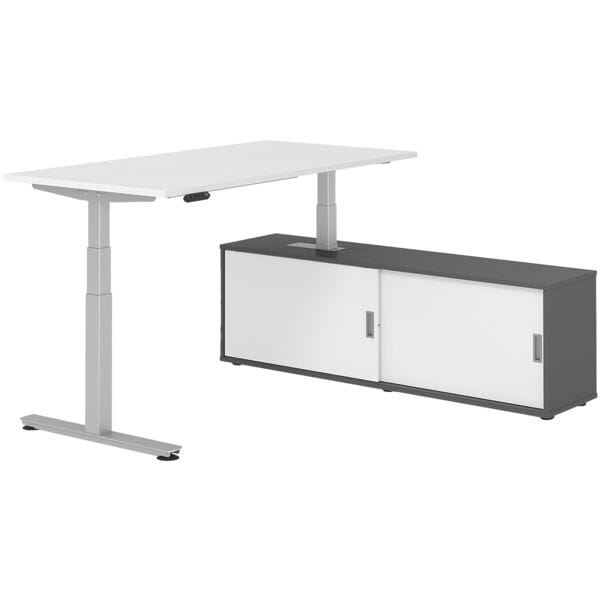 HAMMERBACHER Schreibtisch höhenverstellbar (elektisch) inkl. Sideboard »Alicante« 160 cm T-Fu weiß, 160x127x80 cm