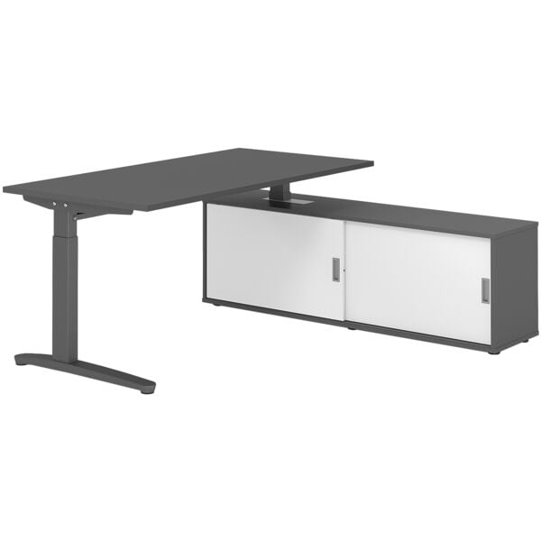 HAMMERBACHER Schreibtisch höhenverstellbar (manuell) inkl. Sideboard »Alicante« 160 cm C-Fuß grau, 160x85x80 cm
