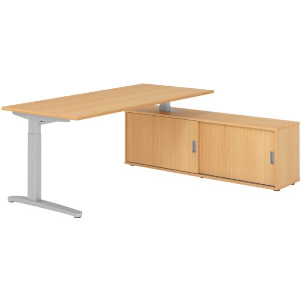 HAMMERBACHER Schreibtisch höhenverstellbar (manuell) inkl. Sideboard »Alicante« 180 cm C-Fuß braun, 180x85x80 cm