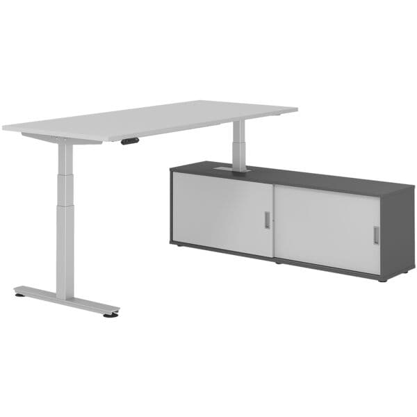 HAMMERBACHER Schreibtisch höhenverstellbar (elektisch) inkl. Sideboard »Alicante« 180 cm T-Fu grau, 180x127x80 cm