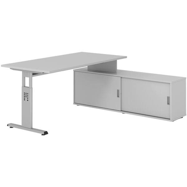 HAMMERBACHER Schreibtisch höhenverstellbar (manuell) inkl. Sideboard »Alicante« 160 cm Gestel grau, 160x78x80 cm