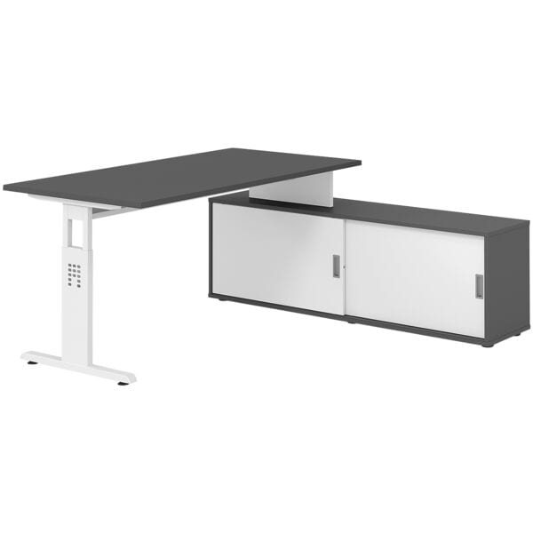 HAMMERBACHER Schreibtisch höhenverstellbar (manuell) inkl. Sideboard »Alicante« 160 cm Gestel grau, 160x78x80 cm Image