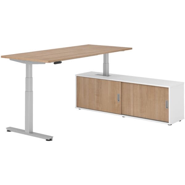 HAMMERBACHER Schreibtisch höhenverstellbar (elektisch) inkl. Sideboard »Alicante« 180 cm T-Fu braun, 180x127x80 cm