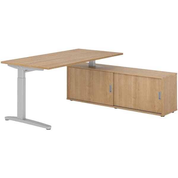 HAMMERBACHER Schreibtisch höhenverstellbar (manuell) inkl. Sideboard »Alicante« 160 cm C-Fuß braun, 160x85x80 cm Image