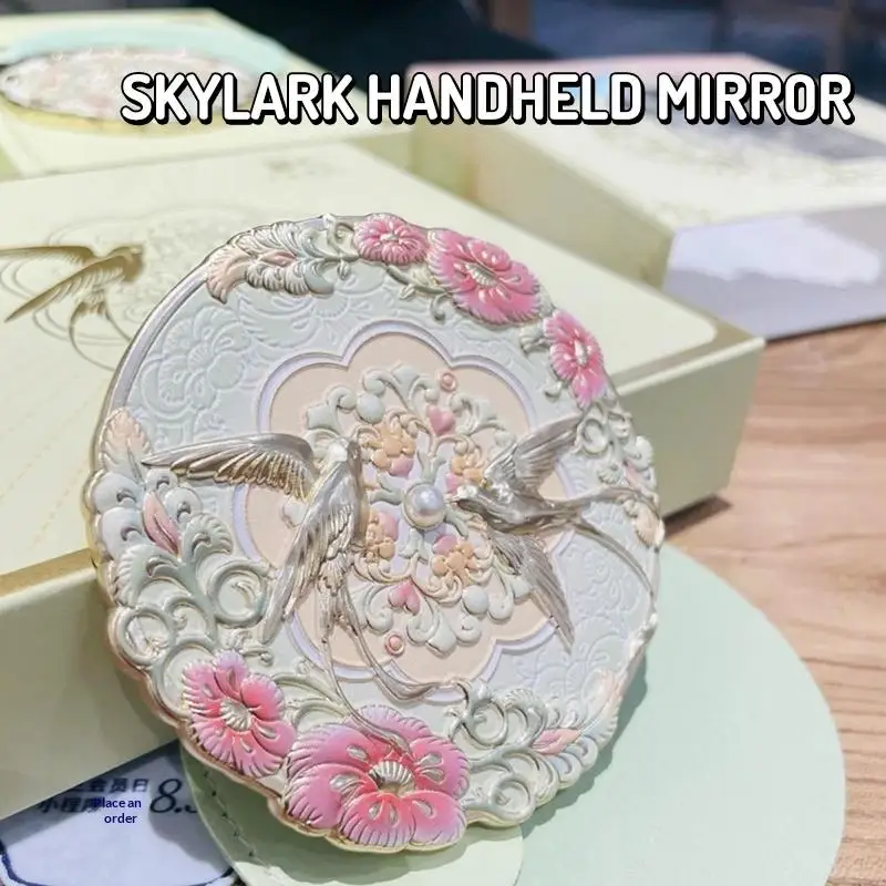 【YY28】Kosmetikspiegel im antiken chinesischen Stil mit geprägtem Blumen- und Vogelmuster, tragbarer, exquisiter Make-up-Spiegel aus Metall, Handspiegel <!-- Variable Y wurde nicht definiert -->