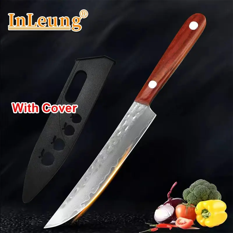 Handgeschmiedetes Damaszener Stahlmesser mit Holzgriff, Superscharfes Multifunktionales Küchenmesser zum Fleisch Schneiden, Obst Schälen und als Kochmesser Image