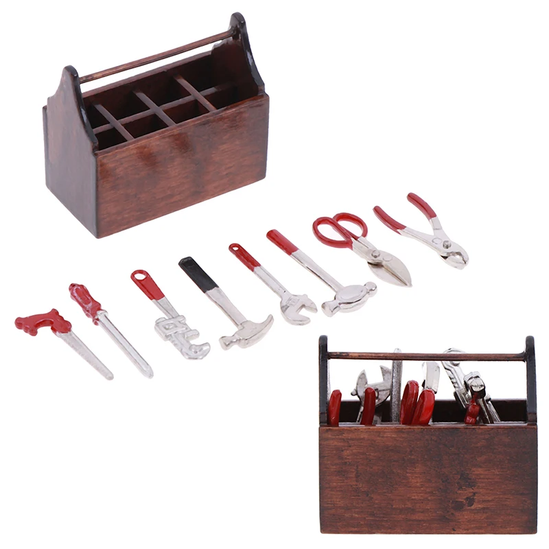 1Set Puppenhaus Miniatur Toolbox Modell 1:12 Handgemachte Puppe Haus Dekor Zubehör Werkzeuge Set Image