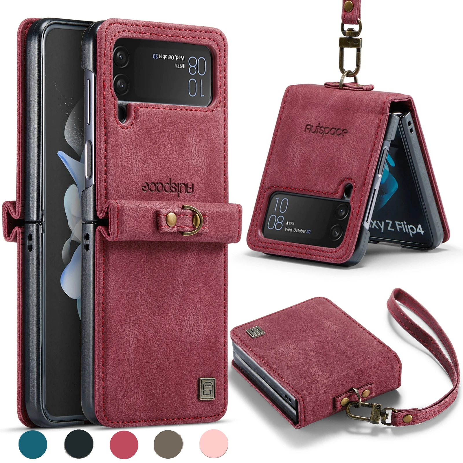 Folio Hülle für Samsung Galaxy Z Flip7 FE6 4 5 5G Vintage Ultra Slim PU Leder Handgelenkschlaufe Harte PC-Rückseite Telefonhülle Cover Coque Image