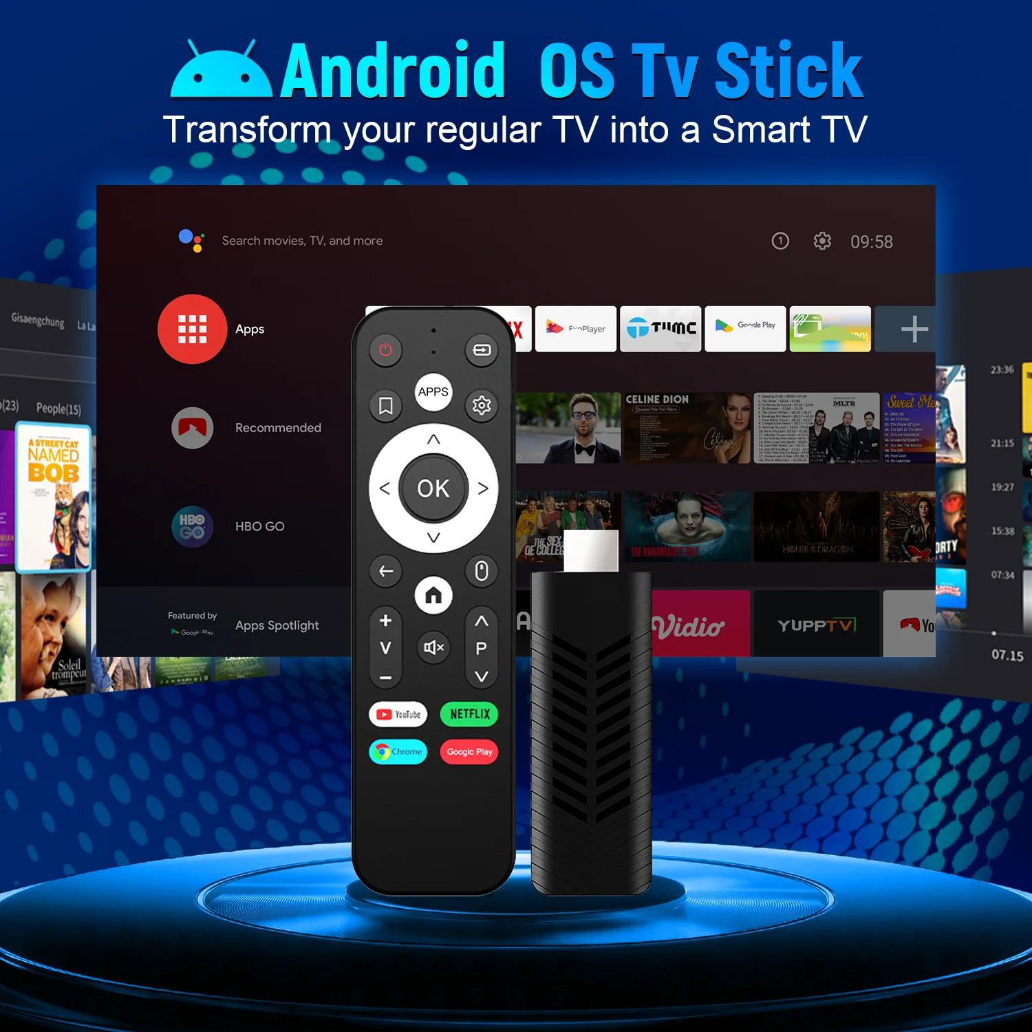 Velec Smart TV Stick Android 14 4K Streaming Dual-Band WLAN Quad-Core Sprachfernbedienung Player für Netflix & YouTube HD Smart TV Image