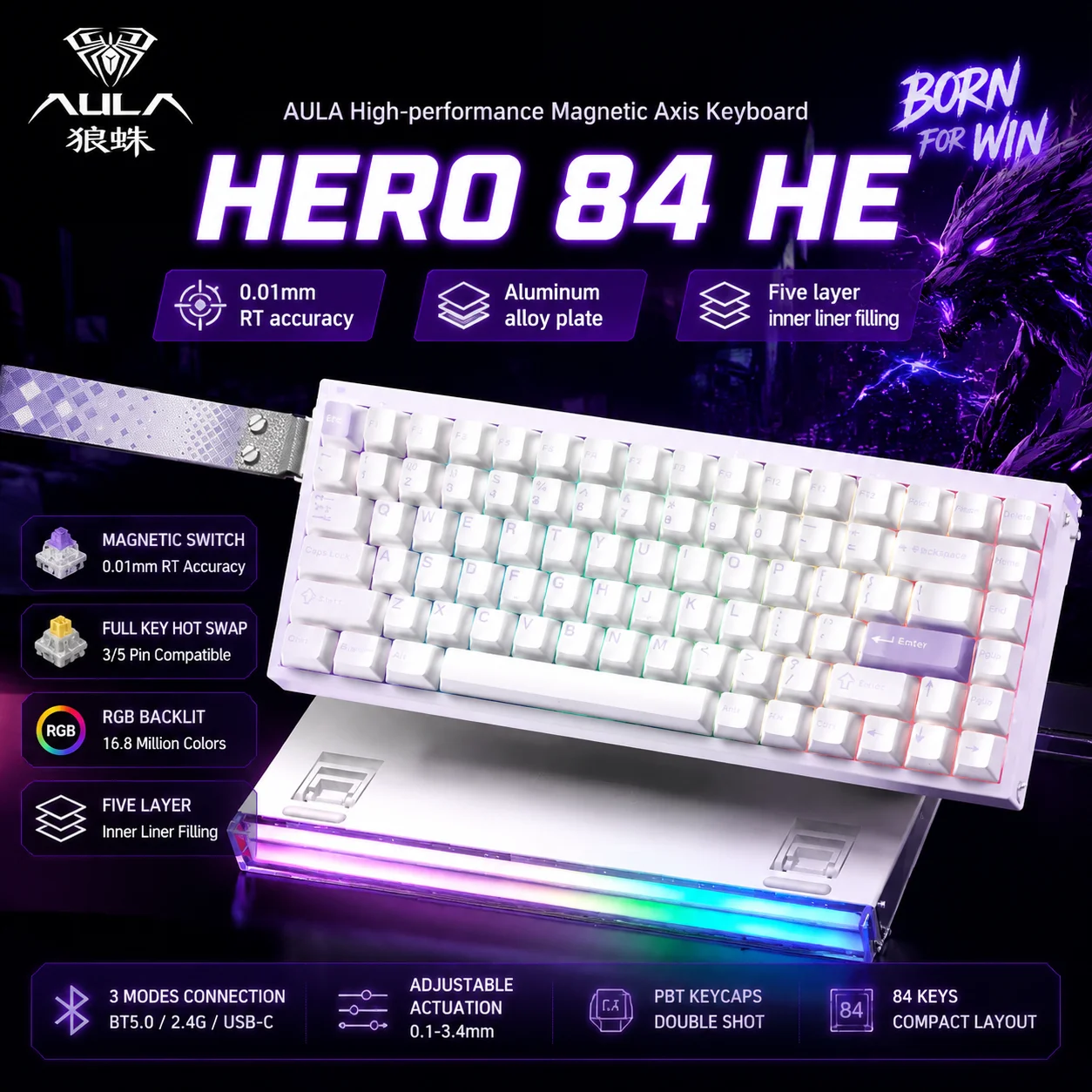 AULA Hero 84he Magnetische Gaming-Tastatur mit Neonlichtbox RGB Anpassbare Kabelgebundene Mechanische Tastatur PC E-Sports Zubehör Geschenke Image