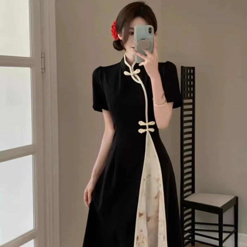 Neue Chinesische Stil Nationalen Wind Verbesserte Dunkle Muster Jacquard Qipao Kleid Frauen Neue Ankunft Plus Größe Vintage Langen Rock