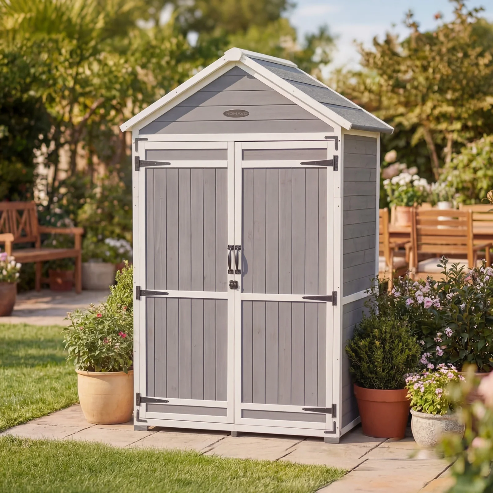 HOMAVO Abri de Jardin en Bois avec Toit en Appentis Protégé UV, 99.3 × 56.5 × 178 cm, Cabane de Jardin Pour Jardin, Terrasse, Arrière-Cour, Pelouse