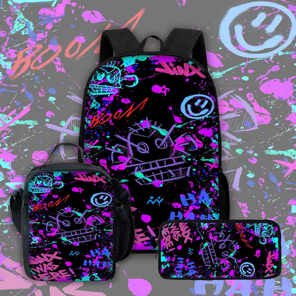 Sac à dos d'école pour enfants, jeux de dessins animés, avec sacs à déjeuner, sacs à crayons, sacs d'école pour garçons, J-JinxS Graffiti Girls, meilleur cadeau