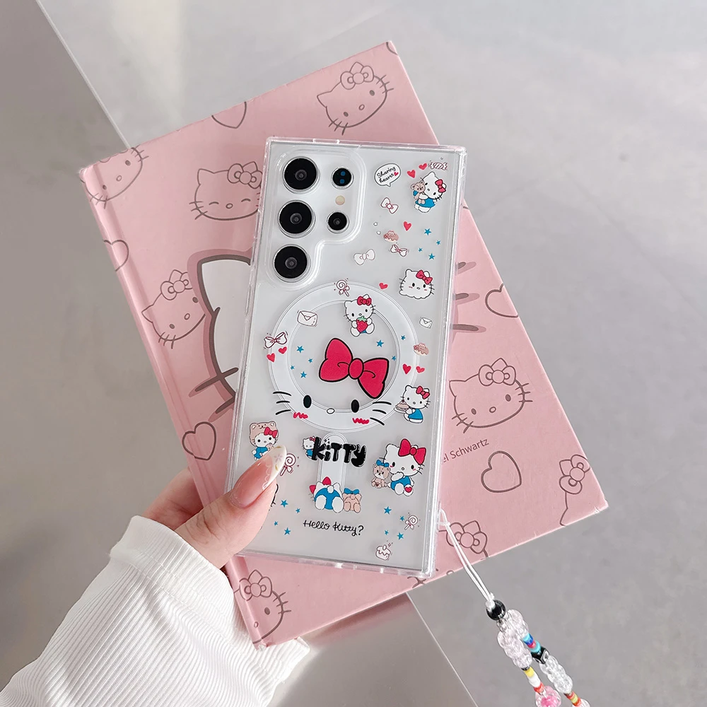 Niedliche Cartoon Sanrio Hello Kitty magnetische Magsafe Wireless-Lade-Handyhülle für Samsung Galaxy S26 25 24 23 Ultra Plus Cover Image