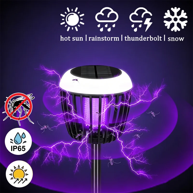 Solarbetriebene LED-Mückenkiller-Lampe für den Außenbereich, wasserdichte Beleuchtung, Mückenabwehr, externe Fliegenfalle für Garten, Terrasse, Camping Image