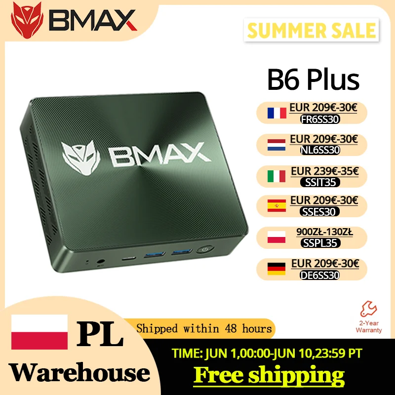 BMAX B6 Plus Mini-PC: Intel i3-1000NG4, Windows 11, 12 GB DDR4, 512 GB NVMe SSD, WiFi 5, Bluetooth 4.2, 3 × USB 3.0, 2 × HDMI Image