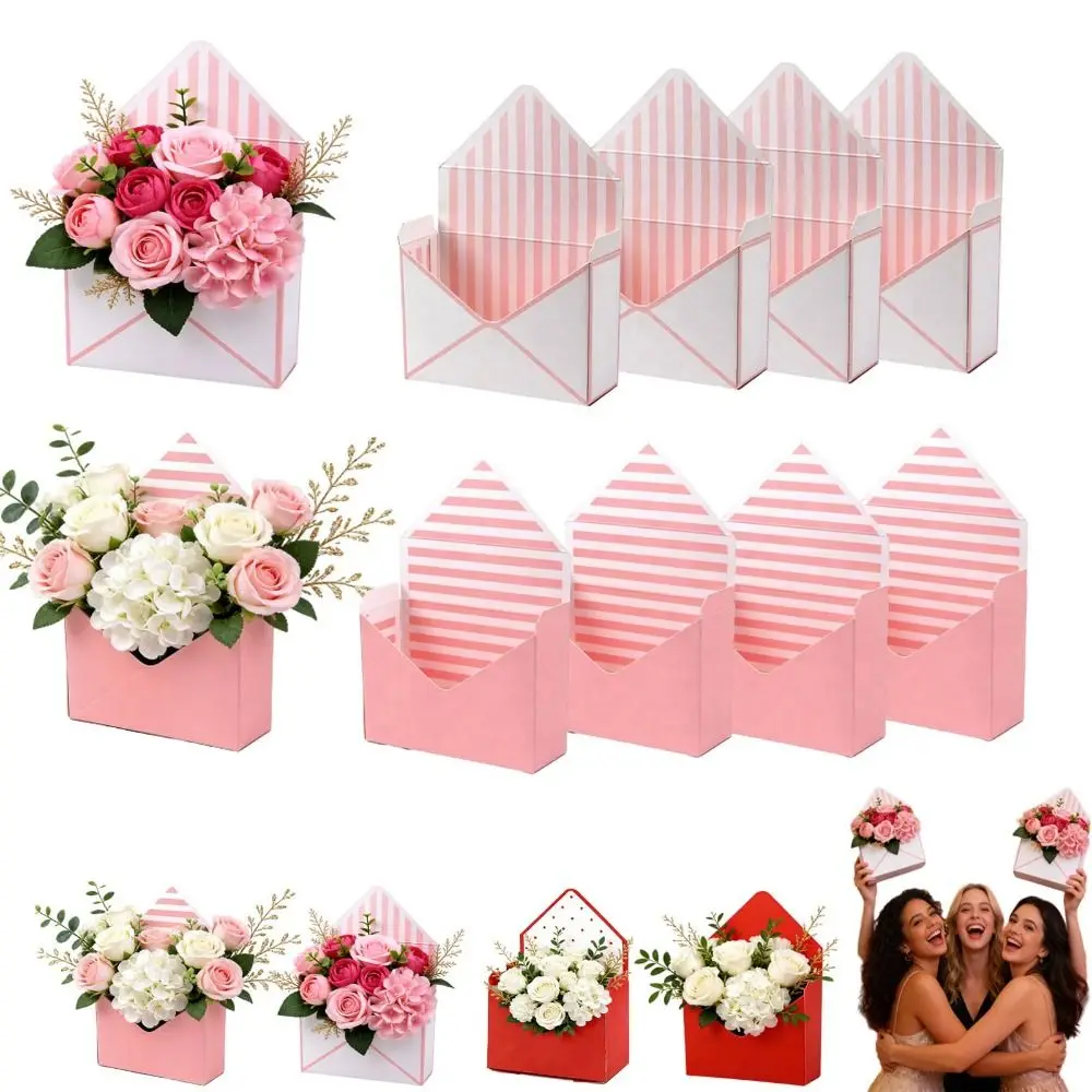 Neue Faltbare Valentinstag-Umschlagboxen DIY Leere Blumenstrauß-Verpackung Gestreifte Blumenstrauß-Umschlagbox Geburtstag Image