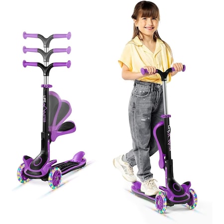 LIFEMASTER LIFMS47 Kids 3-Wheel Scooter with Foldable Seat, LED Wheels,