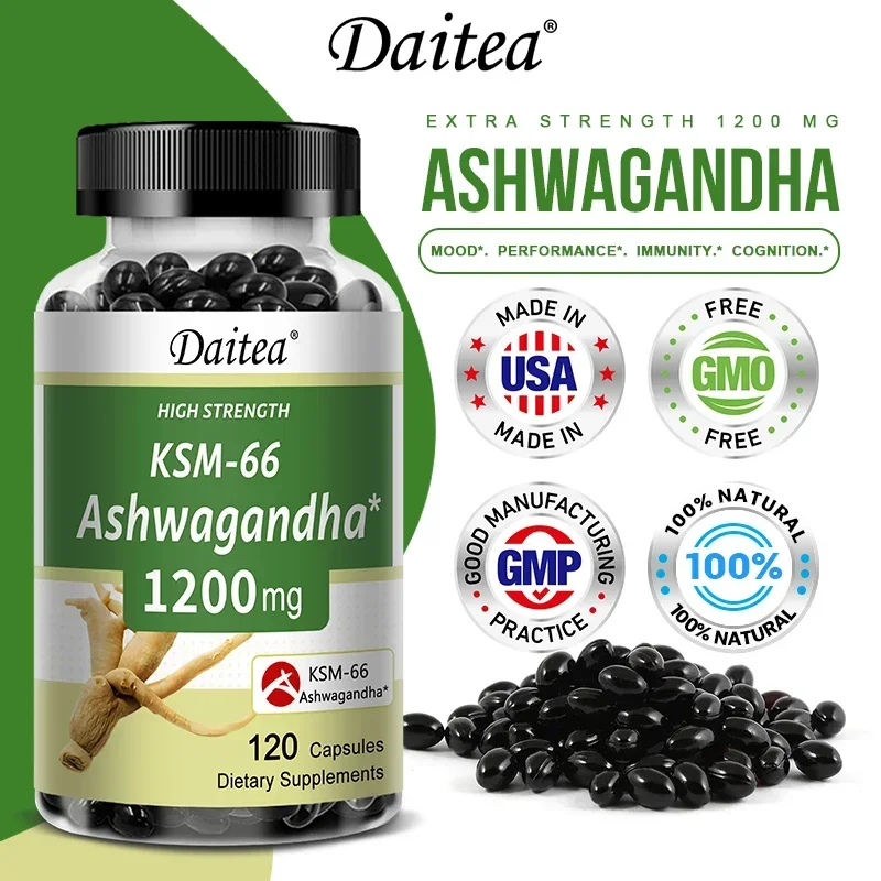 Ashwagandha-Kapseln 1200 mg – Stress-Stimmung-Formel, Energie- und Konzentrationsverstärker, 120 vegetarische Kapseln Image