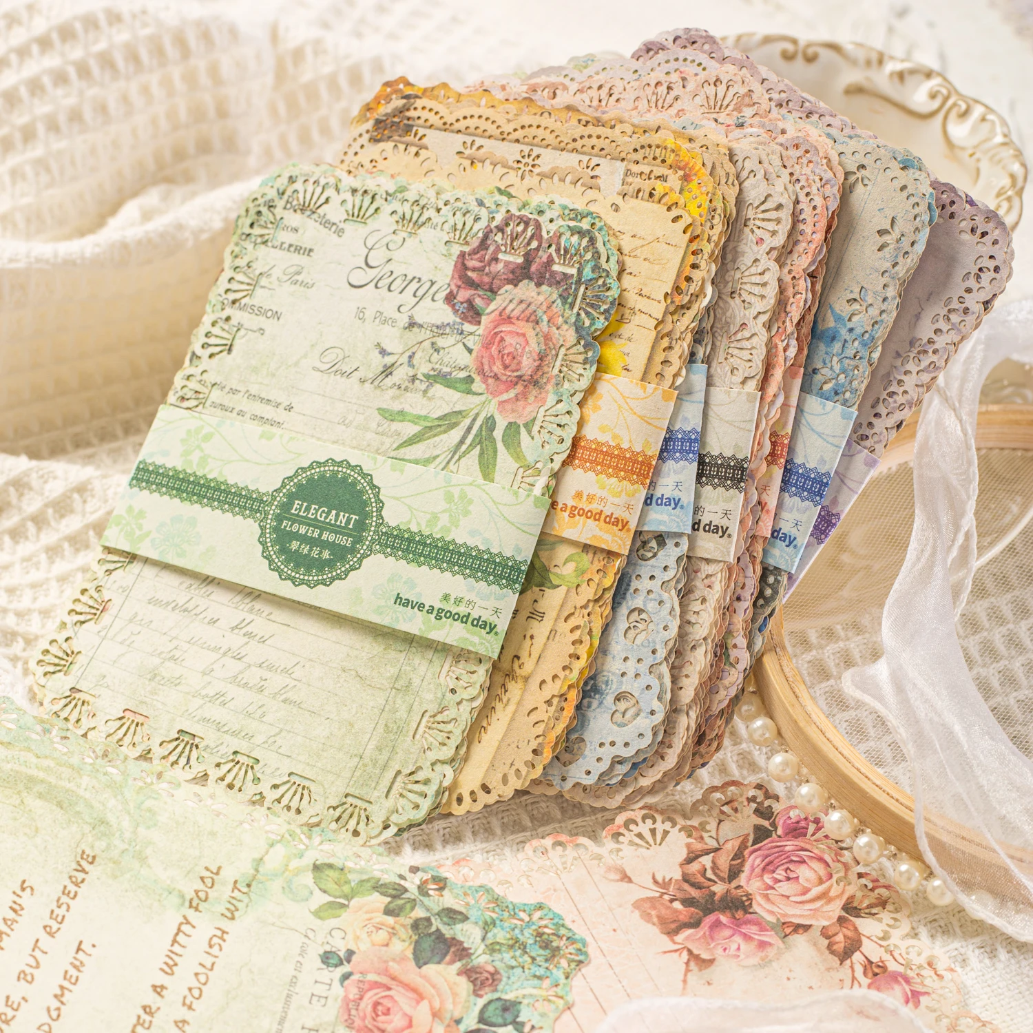 JIANQI 10 teile/paket Vintage Floral Spitze papier Scrapbook Materialien DIY Collage Junk Journal Liefert Planer Dekorative Papier
