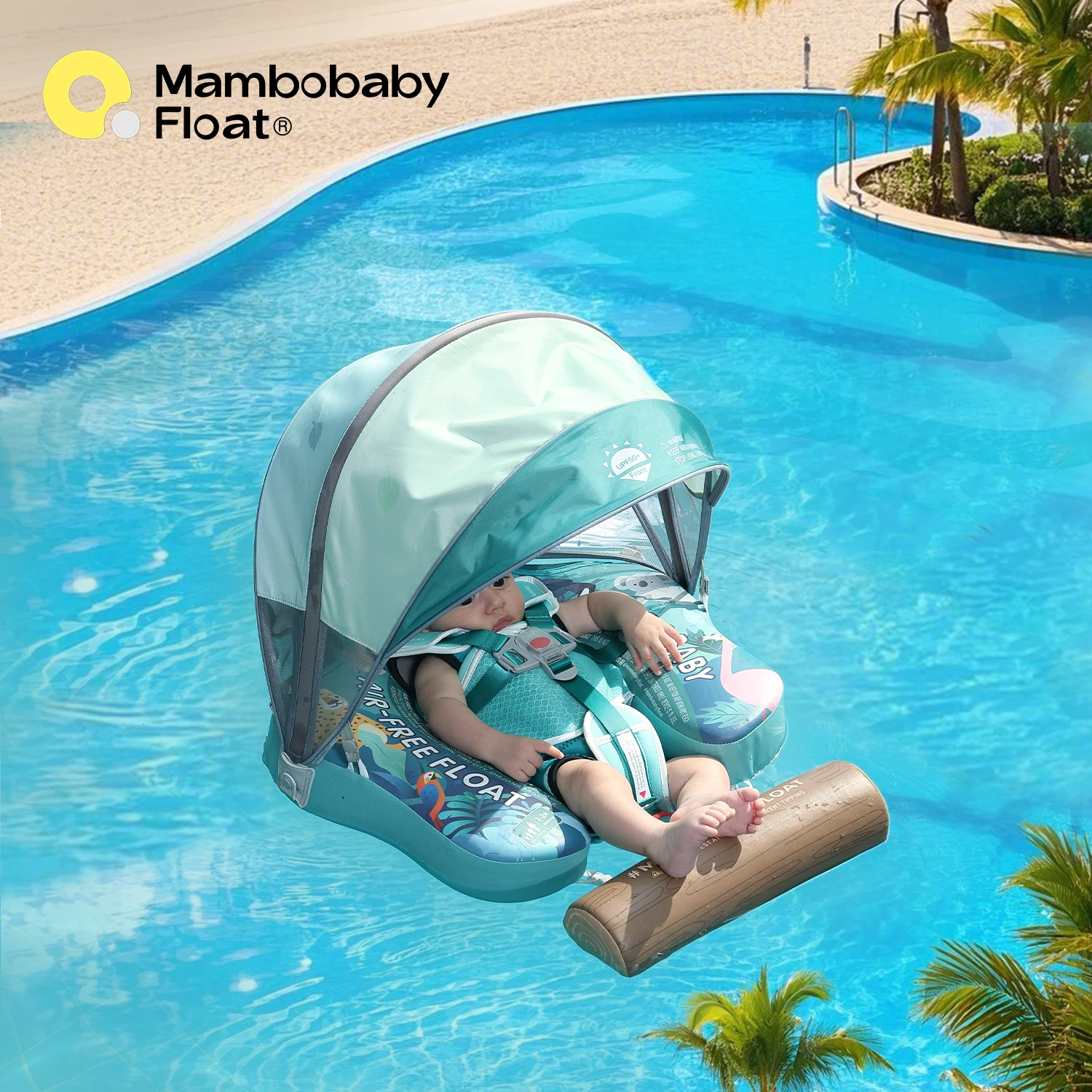 Mambobaby Schwimmring Handgefertigt und mit Seelenfreudiger Ausstrahlung, mit Sonnenschutz, Sicherer Luftfreier Kern, Baby-Schwimmring, Kleinkind-Pool-Schwimmring, Säuglings-Wasserhalter Image