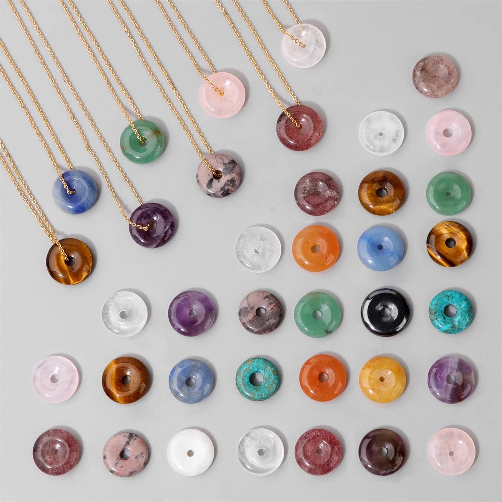 5 teile/los Mode Runde Perle Natürliche Aventurin Amethysten Quarz Donut Charm Anhänger Für Schmuck Machen Ohrringe Halskette DIY Image