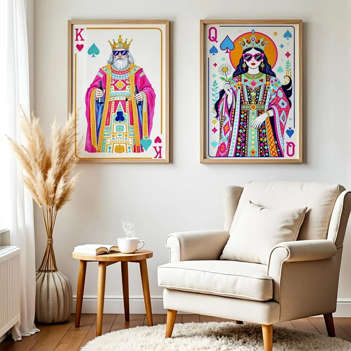 2 Stück King & Queen of Hearts Spielkarten-Leinwandposter, ungerahmte Retro-Maximalist-Wandkunst für Wohnzimmer- und Schlafzimmerdekoration Image