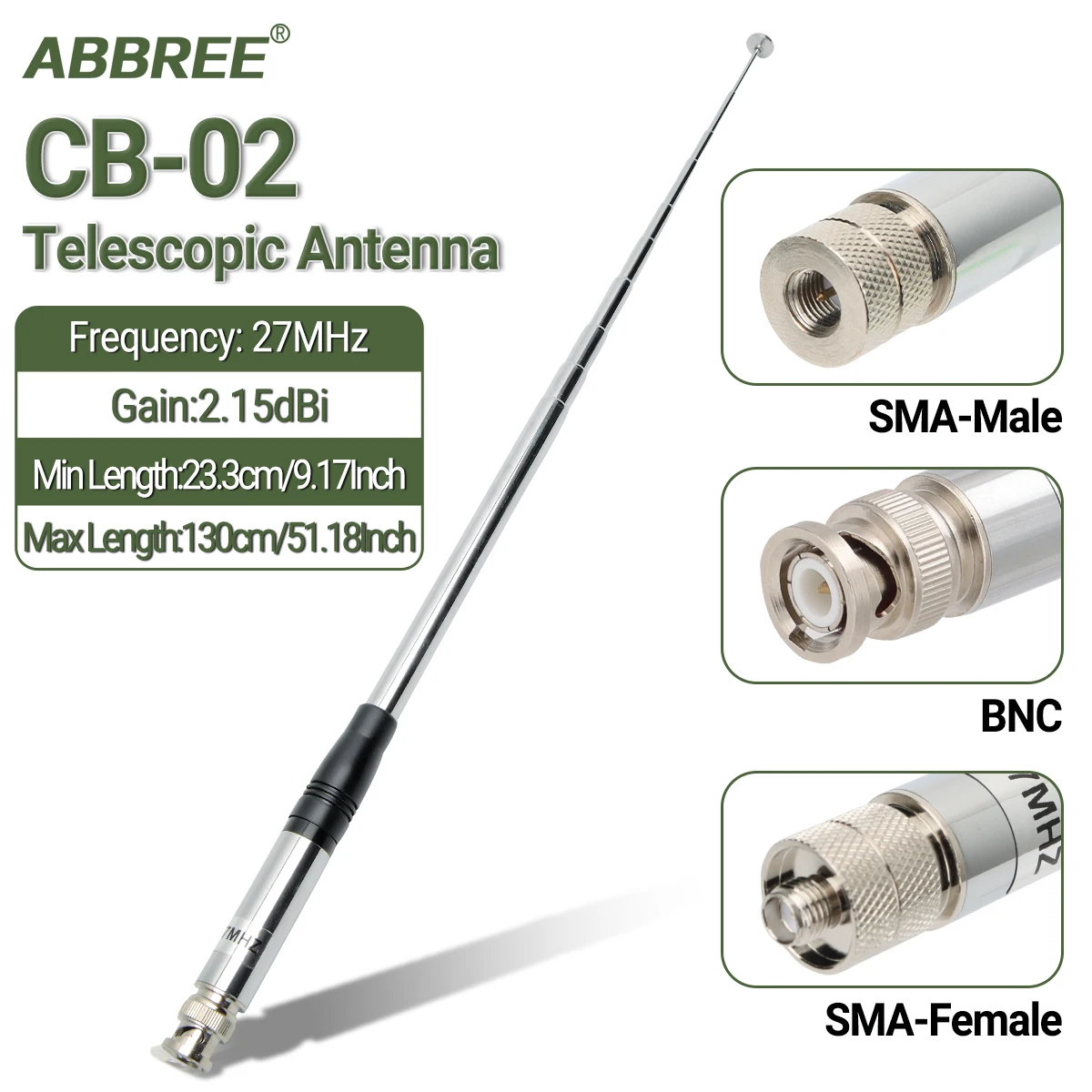 ABBREE 27 MHz SMA-Buchse/SMA-Stecker/BNC Hand-Teleskop-CB-Antenne für Quansheng UV-K5 UV-K5(8) Baofeng UV-K61 Walkie Talkie Image
