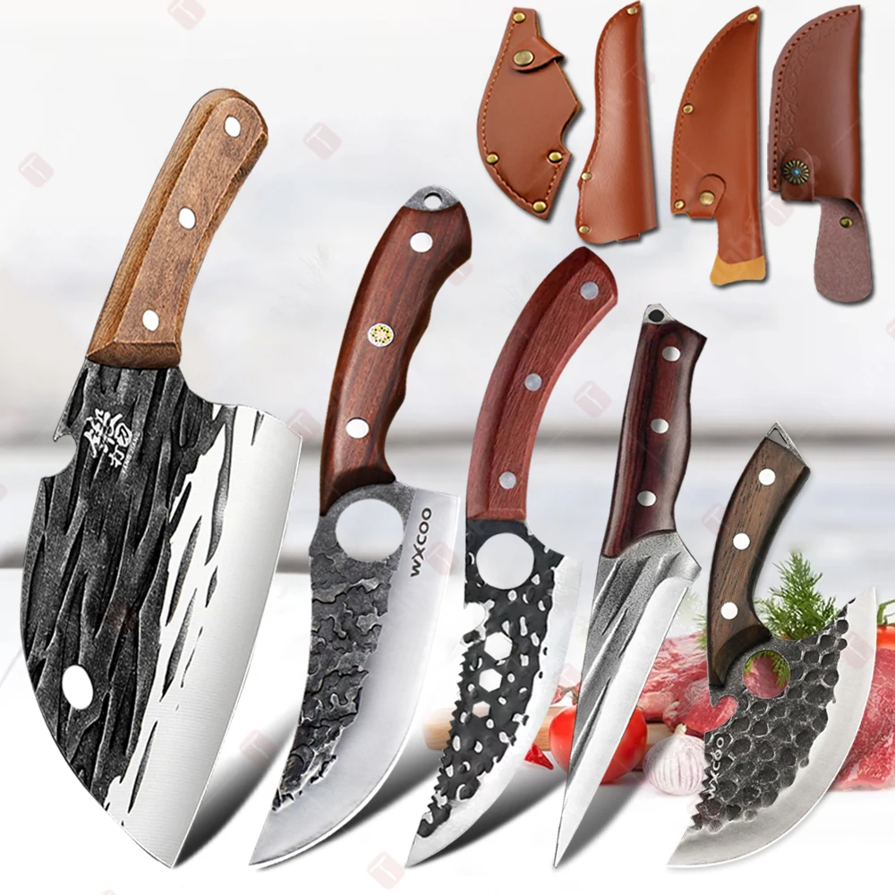 5 stücke Küche Messer Professionelle Kochmesser Hand-geschmiedet Metzger Messer Scharfe Obst Schneiden Messer Holzgriff Ausbeinigen Messer Image