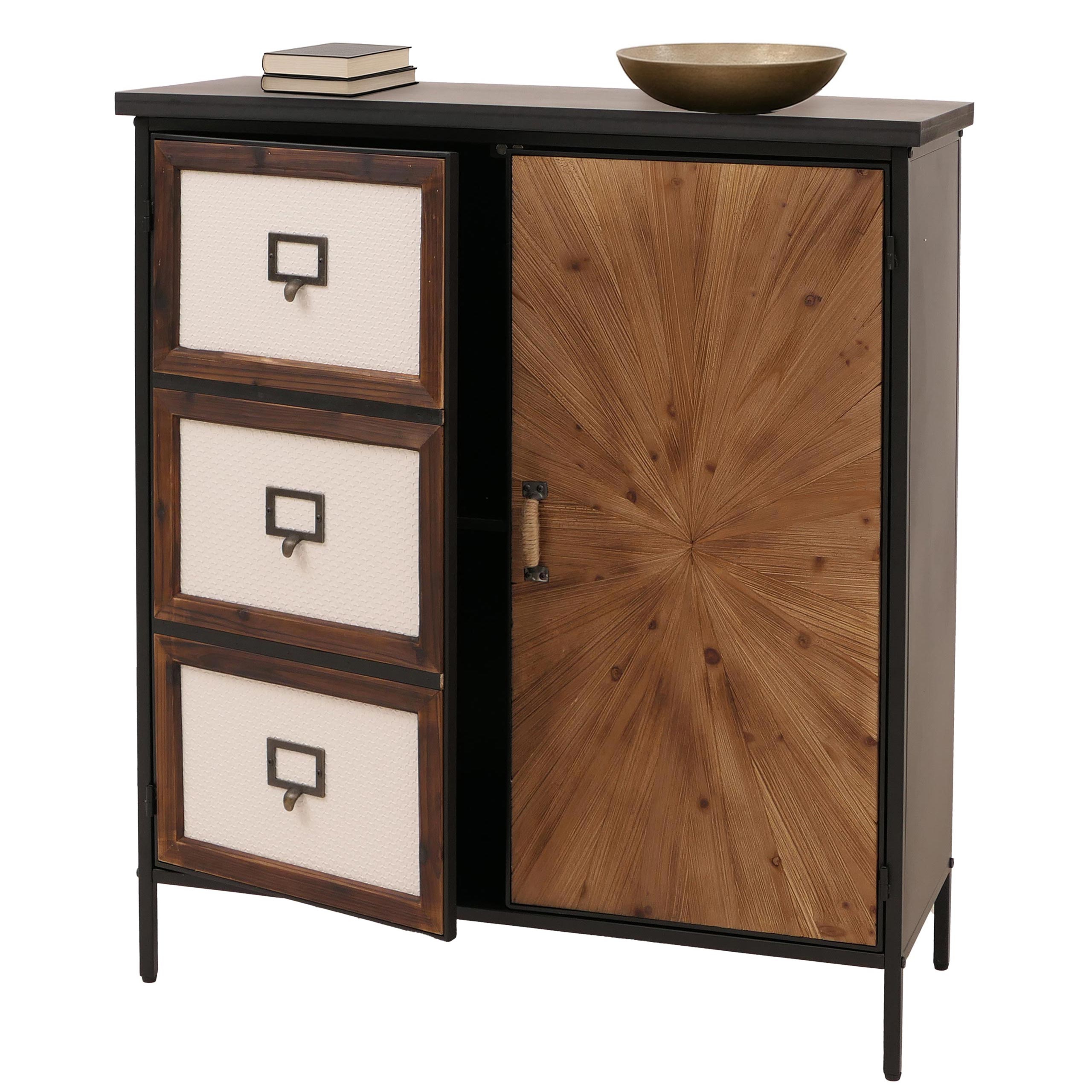 Apothekerkommode HWC-O79, Schrank Highboard Staufächer, Vintage Shabby-Look 94x80x35cm, natur hell