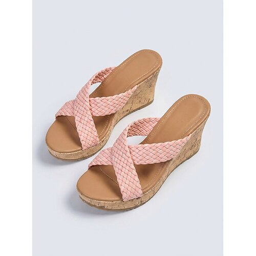 Boho-Sandalen aus echtem Leder für Damen – braune Keilabsatz-Plateau-Sandalen mit gekreuzten Riemen und offener Zehenpartie für Luxusresorts, Strandurlaube und Sommerkreuzfahrten Image