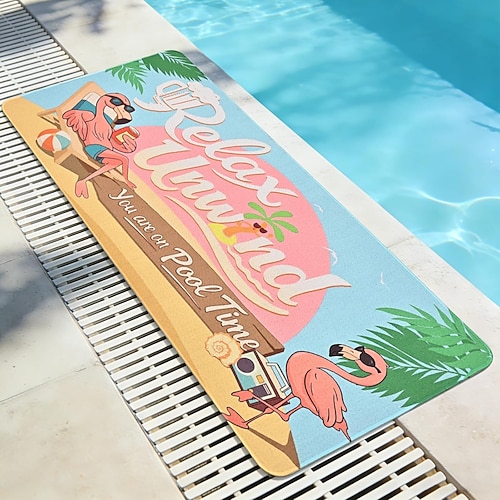 Pool-Fußmatte 61 x 122 cm, rutschfeste Pool-Bodenmatte für Terrasse, Sitzmatte für den Poolbereich mit Gummirückseite, Sommer-Fußmatte für Terrasse, Strand, Schwimmbad, Loungebereich Image