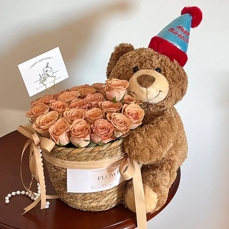 Bärenpuppenstrauß Unsterbliche Blume Kuscheleimer Mädchen Geburtstagsgeschenk für die beste Freundin Qixi Valentinstagsgeschenk Image