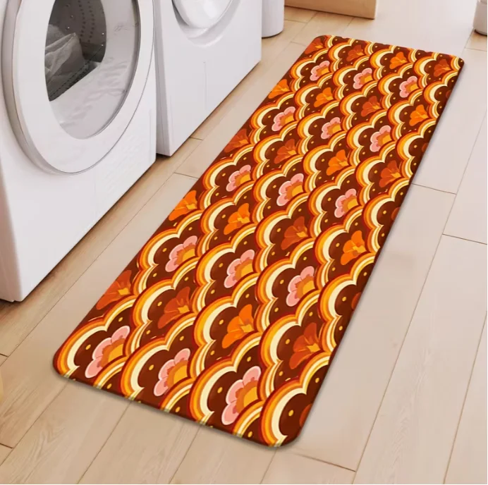 Retro 70er Jahre Geometrischer Läufer-Teppich Rutschfester Waschbarer Langer Flur-Teppich für Küche Schlafzimmer Heim-Dekoration Image