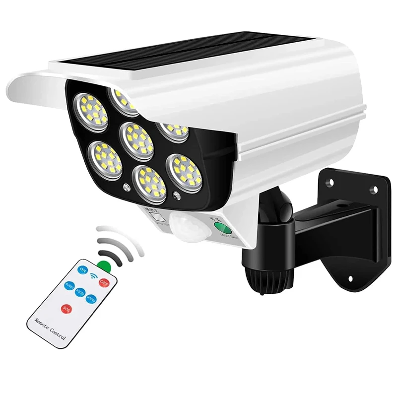 Solar-Außenleuchte mit Bewegungssensor, 77 LED-Strahler mit Wasserdichter Kabelloser Dummy-Sicherheitskamera für Veranda, Garten, Terrasse, Einfahrt